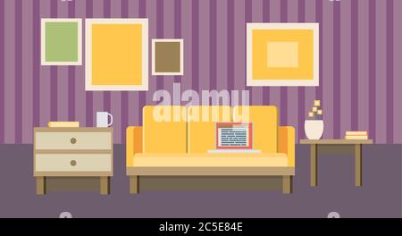 Konzept für die Geschäftsausstattung. Symbole des Geschäftsinnenraums durch Management- und Organisationsideen Symbol- und Arbeitsplatzelemente in flacher Ausführung. Stock Vektor