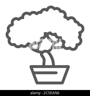 Bonsai-Linienikone, asiatisch und Pflanze, Baumzeichen, Vektorgrafiken, ein lineares Muster auf weißem Hintergrund. Stock Vektor