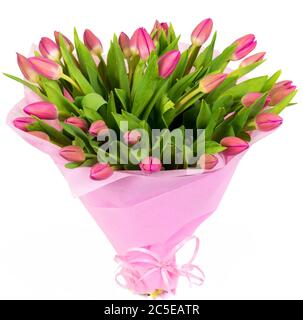 Bouquet von rosa Tulpen isoliert auf weißem Hintergrund Stockfoto