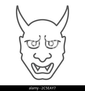 Hannya dünne Linie Symbol, Asian und Dämon, japanische Maske Zeichen, Vektorgrafik, ein lineares Muster auf weißem Hintergrund. Stock Vektor