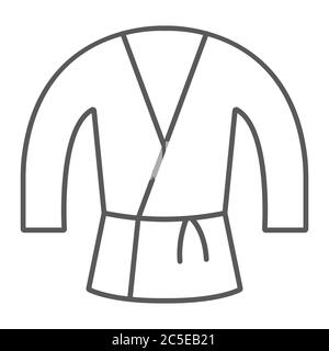 Japanischer Kimono dünne Linie Ikone, Asian und Kleidung, japan Kostüm Zeichen, Vektor-Grafiken, ein lineares Muster auf weißem Hintergrund. Stock Vektor