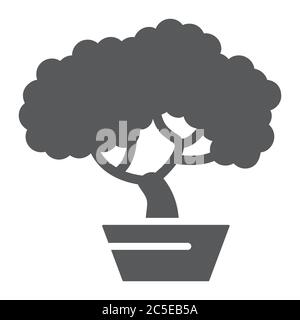 Bonsai Glyphe-Symbol, asiatisch und Pflanze, Baumzeichen, Vektorgrafik, ein solides Muster auf weißem Hintergrund. Stock Vektor