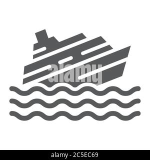 Sinkende Schiff Glyphe Symbol, Katastrophe und Wasser, Boot Katastrophe Zeichen, Vektorgrafik, ein solides Muster auf weißem Hintergrund. Stock Vektor