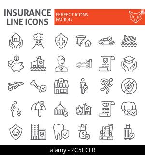 Versicherung Linie Icon-Set, Gesundheit Symbole Sammlung, Vektor-Skizzen, Logo-Illustrationen, Leben und Geschäft Schutz Zeichen lineare Piktogramme Stock Vektor