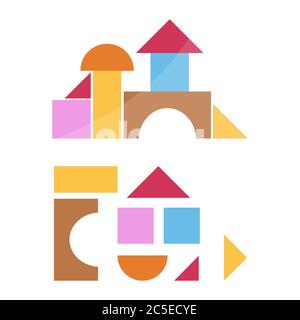 Bunte Holzblöcke Spielzeug auf weißem Hintergrund. Elemente für Kindertag. Abbildung des Stock Vectors. Stock Vektor