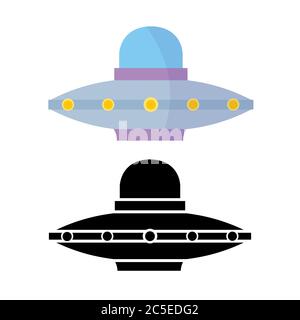 UFO fliegendes Raumschiff auf weißem Hintergrund. Silhouetten von UFO. Trendy flachen Stil für Grafik-Design, Web-Site. EPS 10. Stock Vektor