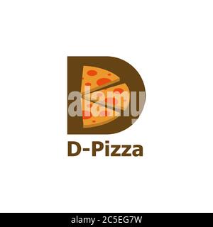 Buchstabe D, Pizza Logo Design Konzept, isoliert auf weißem Hintergrund. Stock Vektor