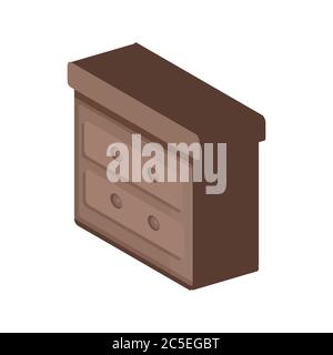 Isometrie des Nachttisches für Schlafzimmer auf weißem Hintergrund. Vektorgrafik. EPS 10. Stock Vektor