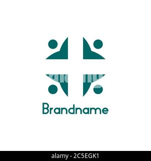 Medizinisches Logo, menschliches Gruppendesign-Konzept bildet ein Kreuz im negativen Raum, isoliert auf weißem Hintergrund. Stock Vektor