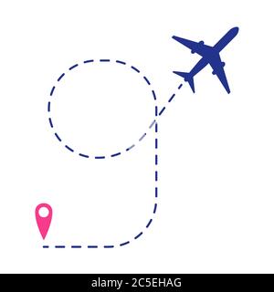 Flugzeug Track to Point mit gestrichelten Linien Weg oder Fluglinien, Ebene Symbol Vektor-Illustration. Stock Vektor