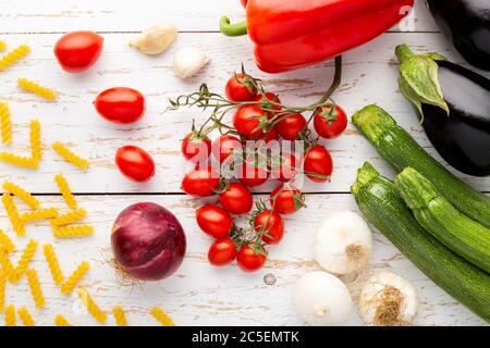 Gemüse und Pasta Zusammensetzung Stockfoto