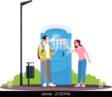 Mann Rauchen neben einem Nichtraucher WC semi flach RGB-Farbvektor Illustration Stock Vektor