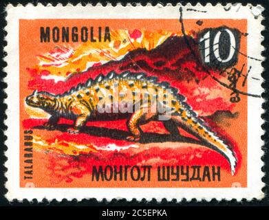 MONGOLEI - UM 1967: Stempel gedruckt von der Mongolei, zeigt Dinosaurier, um 1967. Stockfoto