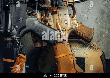 Moderne Waffenserie. US Army Sturmgewehr, Nahaufnahme. Stockfoto