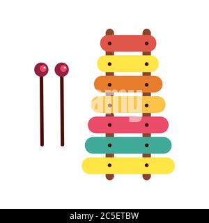 Buntes Xylophon Spielzeug auf weißem Hintergrund. Elemente für Kindertag. Abbildung des Stock Vectors. Stock Vektor