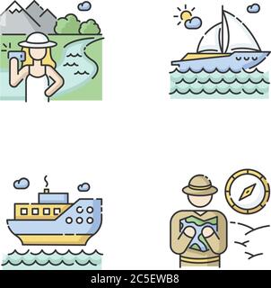 Beliebte Urlaubsaktivitäten RGB-Farbsymbole gesetzt Stock Vektor