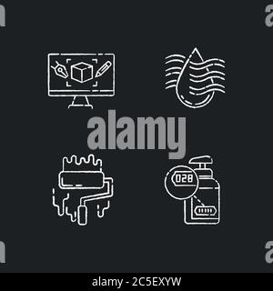 Herstellungsstufen Kreide weiße Symbole auf schwarzem Hintergrund gesetzt Stock Vektor