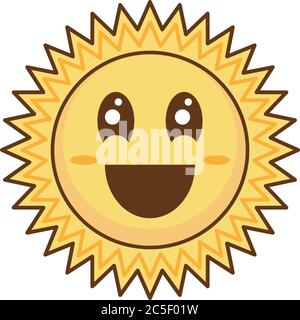 Happy Sun Cartoon Lächelndes Gesicht Charakter Vektor Illustration Stock Vektor