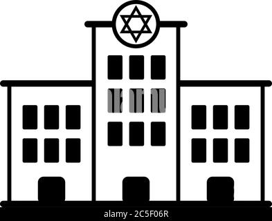 Jüdische Synagoge Tempel Ikone gott heilig beten Gebäude mit dem Stern von David isoliert Vektor schwarz Illustration Stock Vektor