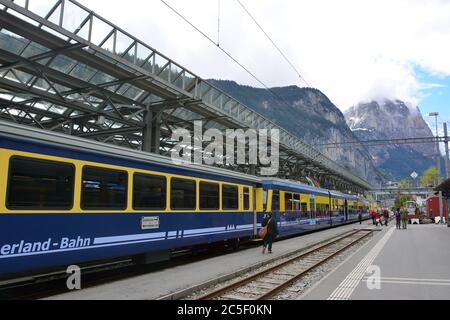 Bahnhof, Lauterbrunnen, Lauterbrunnental, Lauterbrunnental, Jungfrauregion, Schweiz, Suisse, Svájc, Europa Stockfoto