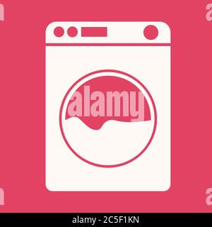 Waschmaschinen-Symbol in flacher Ausführung. Isoliert auf rotem Hintergrund. Stock Vektor