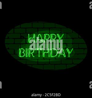 Grün Happy Birthday Text Neon Lichter Zeichen Vektor Illustration Stock Vektor