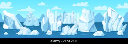 Nahtlose arktische Landschaft. Eisberge, Schneeberge und Hügel antarktische Drifting Gletscher, Winterpanorama, Wallpaper Vektor-Illustration Stock Vektor