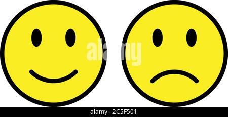 Set Aus Zwei Isolierten Gelben Emoticons Icons Auf Weißem Hintergrund Flat Design Happy And Unhappy Vector Illustration Stock Vektor