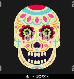 Vektorsymbol „Sugar Skull (Calavera)“. Tag der Toten (Dia de los moertos) Fiesta und Urlaubsposter. Bunte mexikanische Dekoration Party Flyer Gruß Stock Vektor