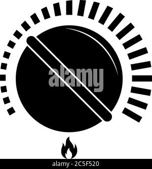Symbol für den schwarzen Kochherd mit Heizknopf. Symbol für Gaswahl in der Küche. Isolierte Vektorgrafik auf weißem Hintergrund. Stock Vektor