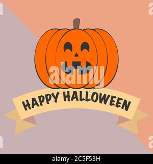 Happy Halloween Text Banner mit Kürbis Charakter Vektor Illustration Stock Vektor