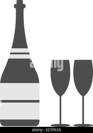 Alkohol trinken Weinflasche mit zwei Champagnergläsern Wineglass Icon. Vektorgrafik. Stock Vektor