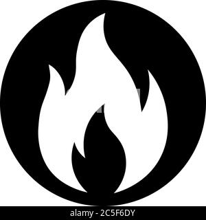 Vektor-Symbol für Feuerflamme, schwarzes Symbol auf weißem Hintergrund isoliert Symbol „heiß brennbar“ Stock Vektor