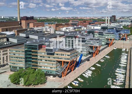 Luftaufnahme moderner Gebäude HTC Helsinki´s Finnlands erstes High Tech Center Stockfoto