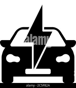 E-Car Icon Hybrid-Fahrzeug Logo Konzept. Grün umweltfreundlich Antrieb Automobil schwarz Symbol auf weißem Hintergrund Vektor-Illustration Stock Vektor