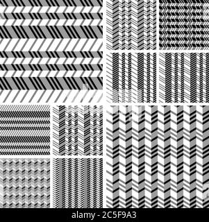 Set von geometrischen nahtlose flache Muster mit 3d-Illusion. Vektorgrafik. Keine Verläufe, keine Effekte - nur einfache Farben. Stock Vektor
