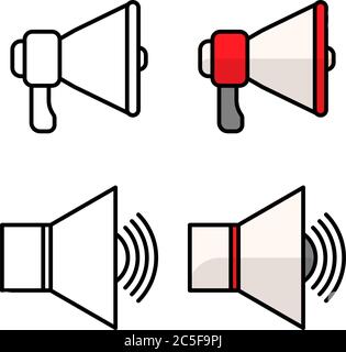 Sound Speaker Icon Set isolierte Vektor-Illustration in schwarzer Farbe Audiolautstärke vier Symbole protestieren Megaphon Stock Vektor