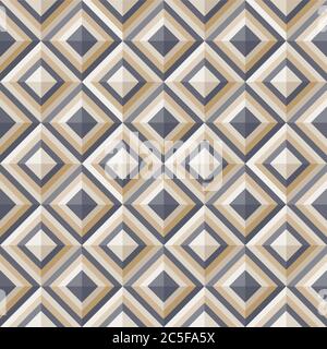 Geometrisches Muster in dunkelgrau & goldenen Farben, nahtloser Vektor-Hintergrund. Stock Vektor