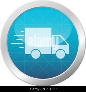 Symbol für das Konzept des Online-Store Delivery Service. Logistik und Transporter Symbol auf hellblau glänzenden Kreis Vektor-Illustration. Stock Vektor