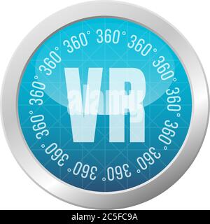 Virtual Reality 360 Grad VR-Ansicht Symbol für App oder Web Runde Taste hellblau glänzend Illustration Stock Vektor