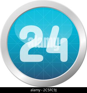 24 Stunden Uhr Symbol immer geöffnet oder schnell Versand Online-Shop Konzept hellblau glänzend Kreis Taste Stock Vektor