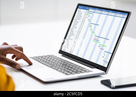 Liste Des Planers Für Gantt-Diagramme Oder Zeitplan In Office Stockfoto