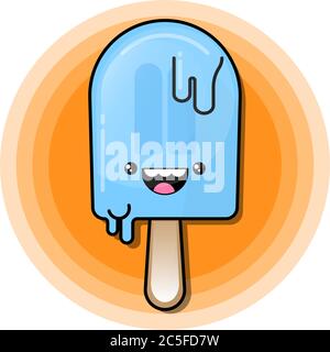 Popsicle lächelndes Gesicht niedlich blau Eis Charakter Illustration Vektor Stock Vektor