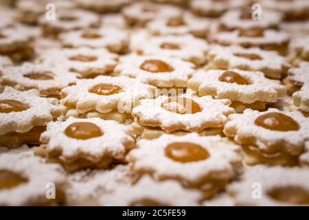 Weihnachts-Bäckerei Mozart Kekse. Hausgemachte Kekse in Niederbayern Deutschland Stockfoto