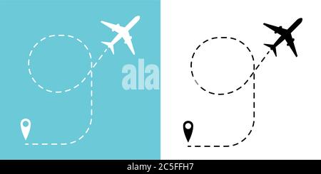 Flugzeug Track to Point mit gestrichelten Linien Weg oder Fluglinien, Ebene Symbol Vektor-Illustration. Stock Vektor