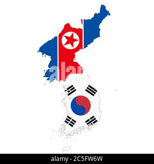 Korea Nord- und Südkarte auf weißem Hintergrund mit Beschneidungspfad Stockfoto