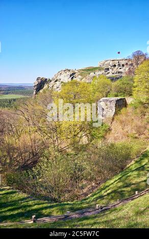 Blick auf die Burgruine Regenstein in Blankenburg. Nationalpark Harz. Sachsen-Anhalt, Deutschland. Stockfoto