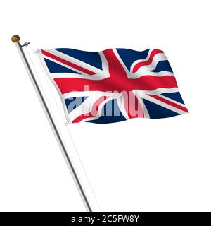 Großbritannien UK Fahnenmast Union Jack Illustration auf weiß mit Clipping Pfad Stockfoto