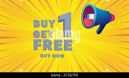 Kaufen Sie 3, erhalten Sie 1 kostenlosen Verkaufsanhänger. 3d Render Banner Design-Vorlage für Marketing. Sonderangebot Promotion oder Retail Banner modernes Grafikdesign für Store s Stockfoto