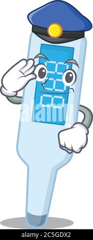 Ein schöner Polizeibeamter Cartoon Bild von Digitalthermometer mit einem blauen Hut Stock Vektor